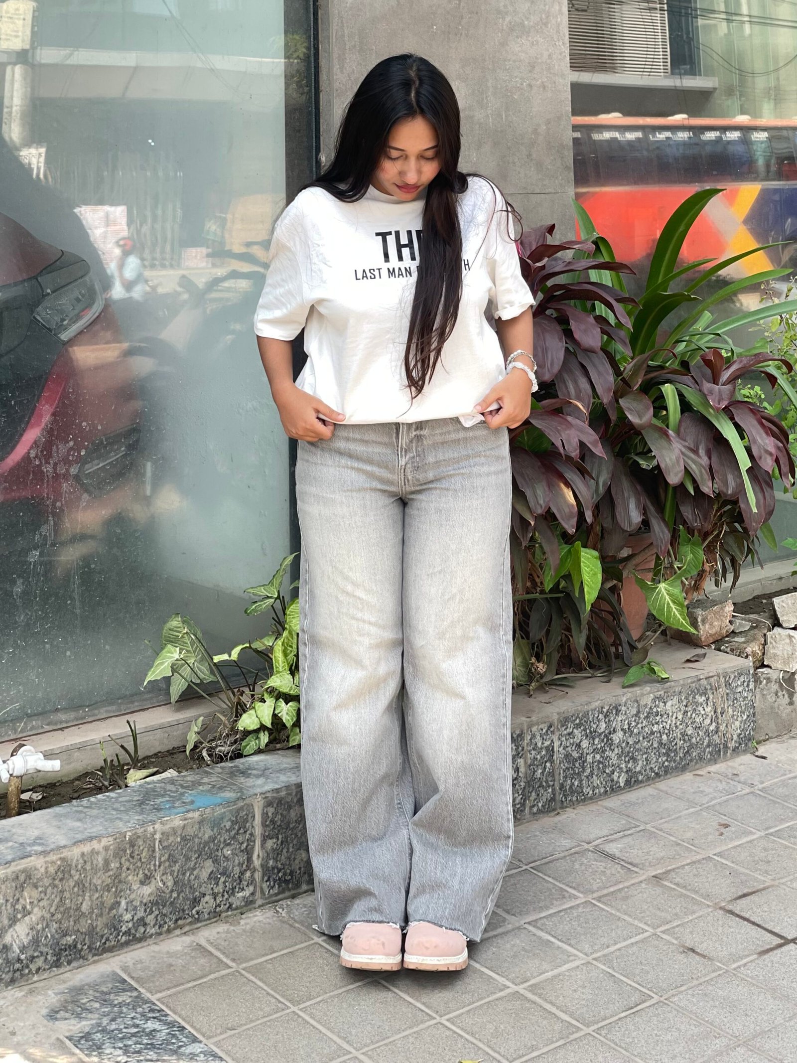 Hem Cut- High Rise Wide Leg