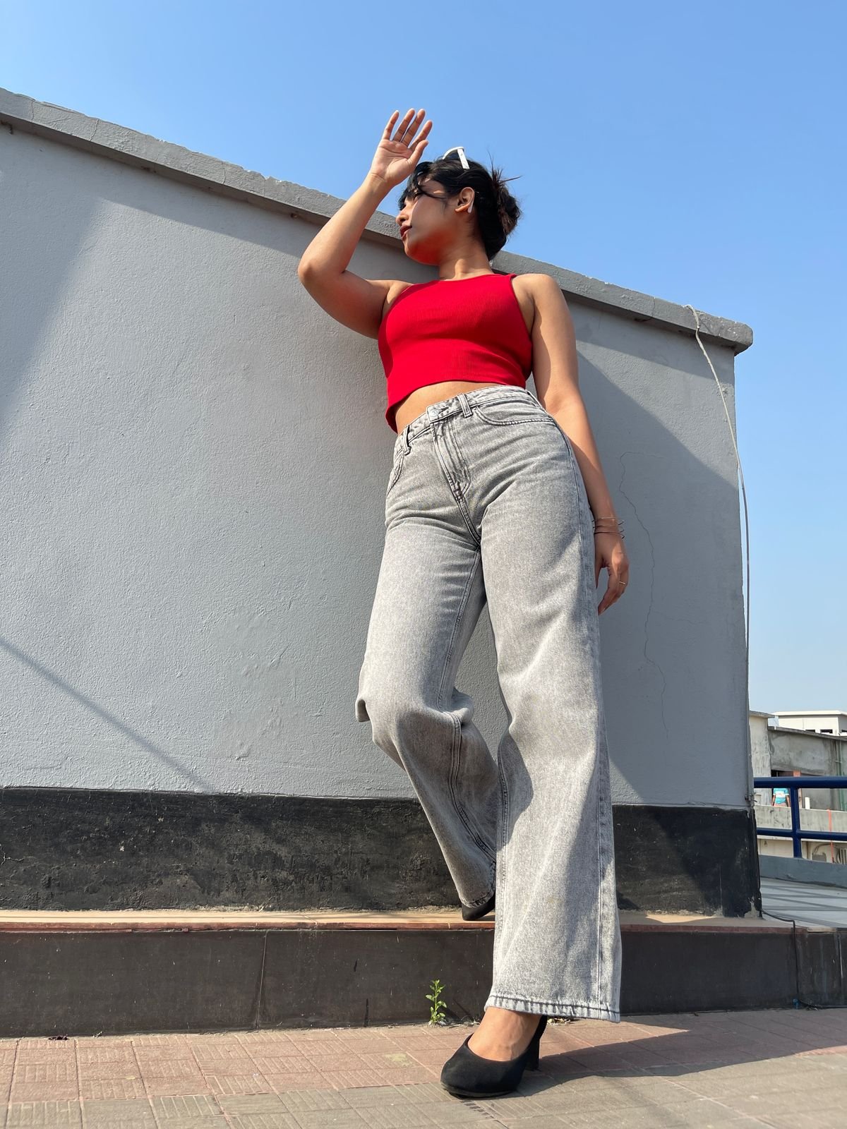 Grey High Waist Wide Leg Jeans