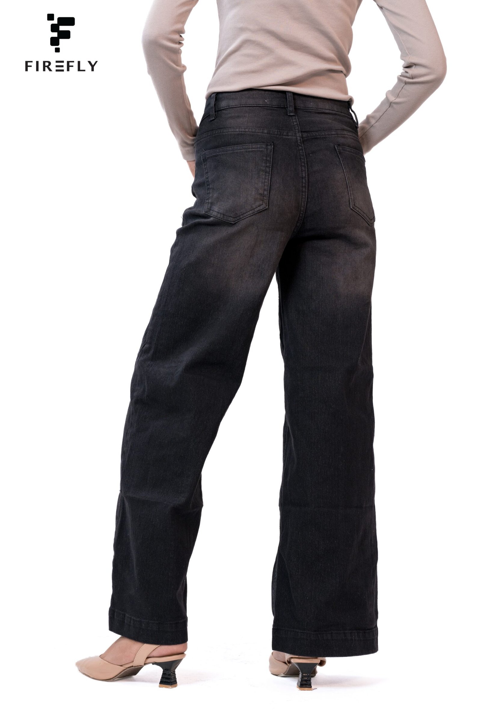 Y-Shape Stitch High Waist Wide Leg Jeans – Ash Black - Image 3
