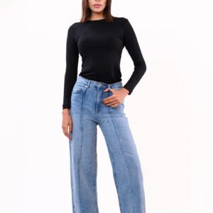 Center-Stitch Wide Leg Jeans – Sky Blue