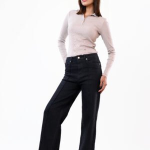 Center-Stitch Wide Leg Jeans – Pure Black