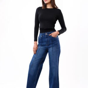 Center-Stitch Wide Leg Jeans – Deep Blue