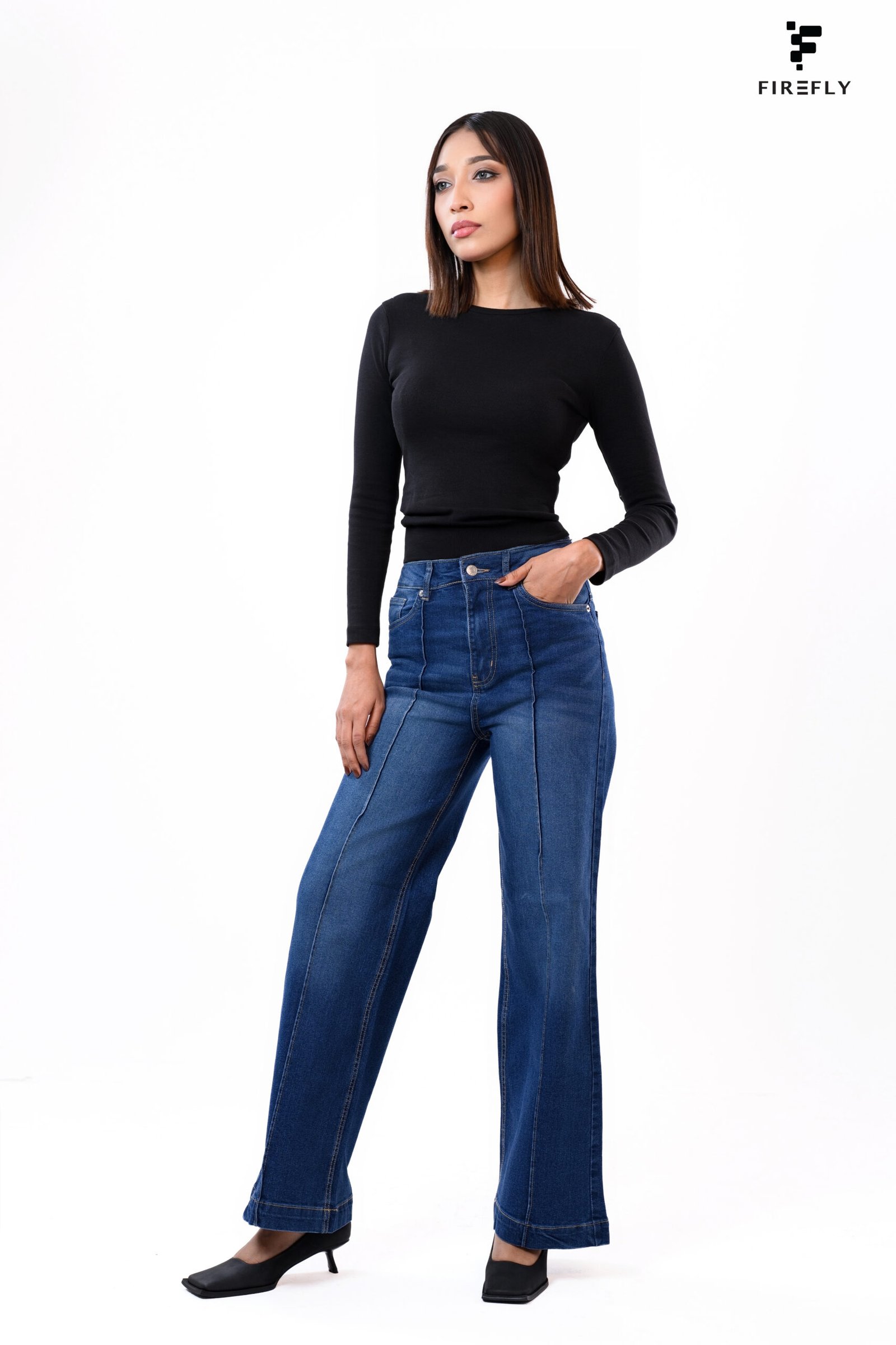 Center-Stitch Wide Leg Jeans – Deep Blue
