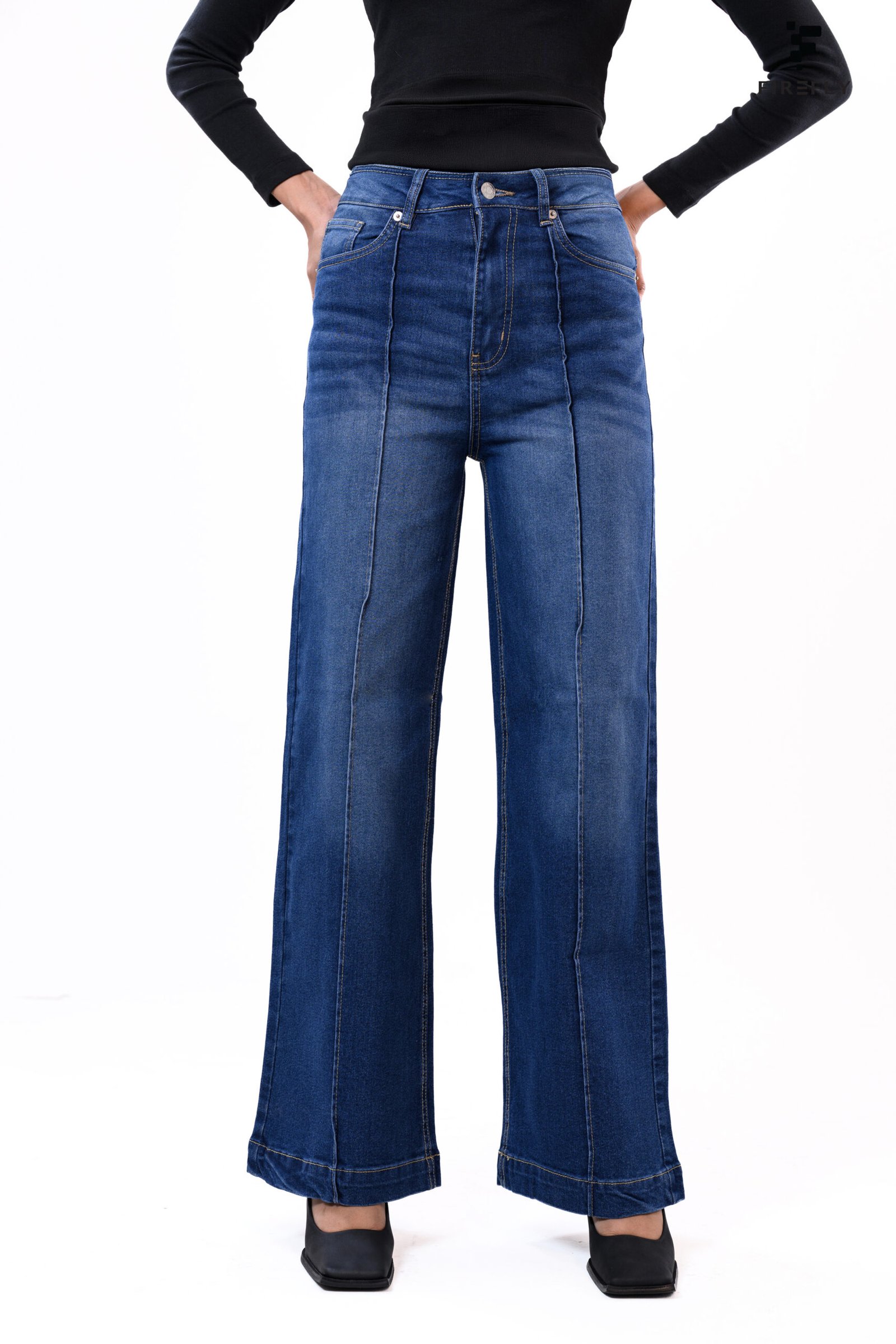 Center-Stitch Wide Leg Jeans – Deep Blue - Image 2
