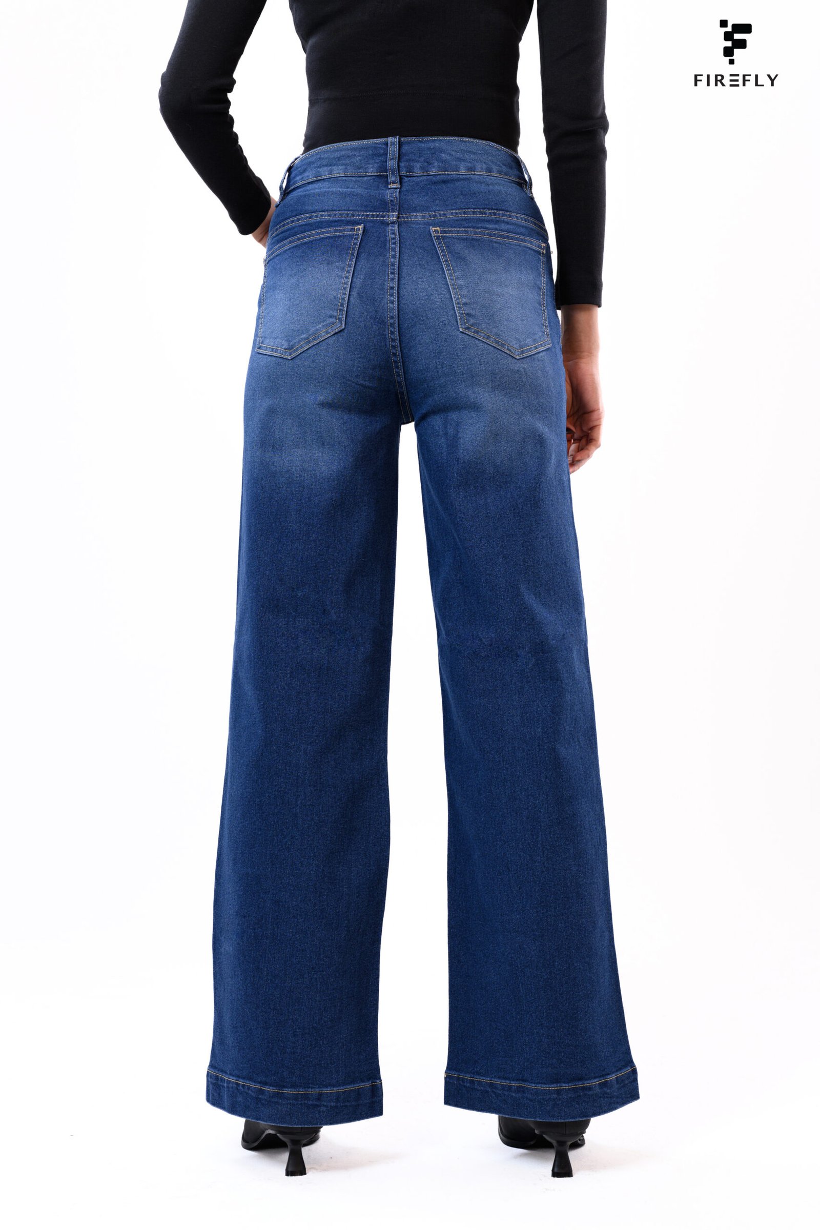 Center-Stitch Wide Leg Jeans – Deep Blue - Image 3