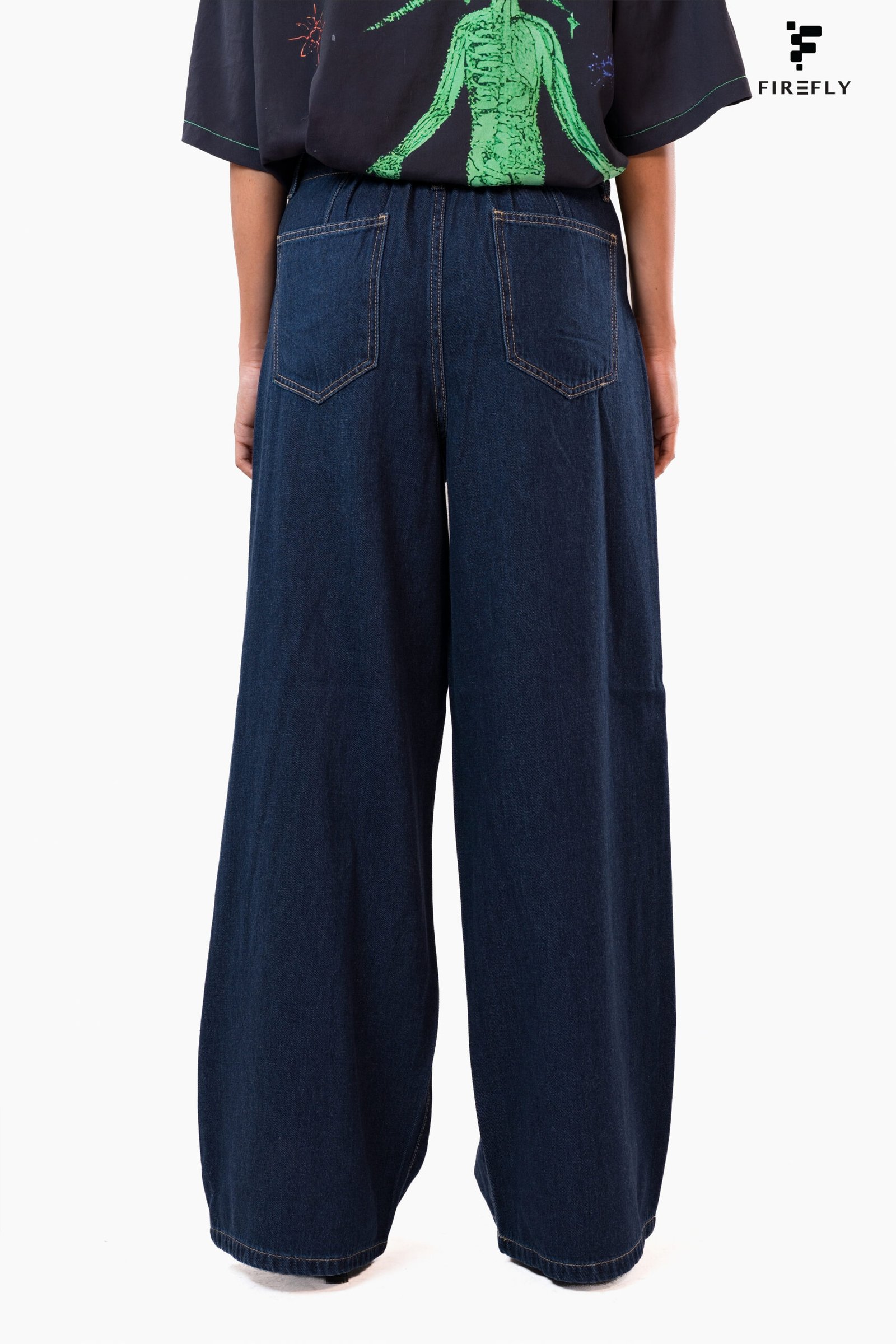High Waist Drawstring Baggy Fit Jeans – Dark Blue - Image 3