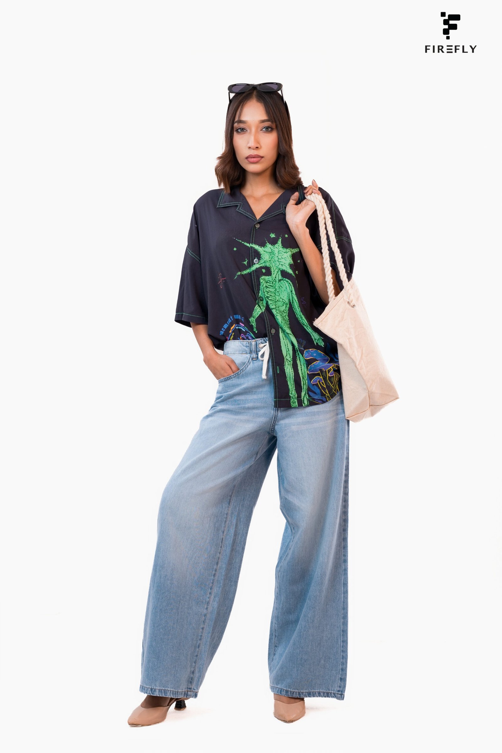 High Waist Drawstring Baggy Fit Jeans – Light Blue