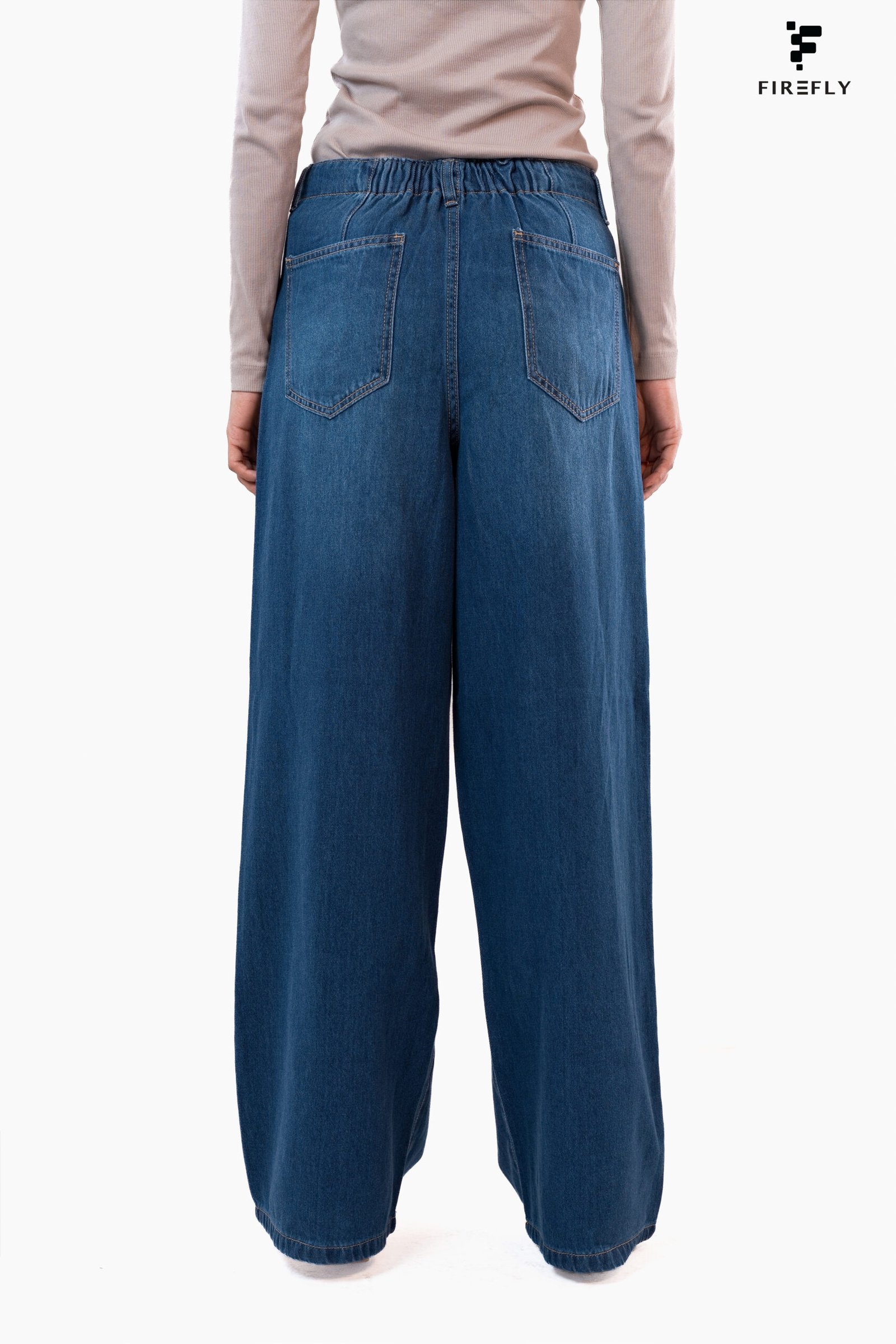 High Waist Drawstring Baggy Fit Jeans – Deep Blue - Image 4